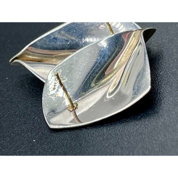 Signed Designer Sterling Silver & *14K Gold Post DESIGNER Modern Post Earrings - Picture 12 of 16